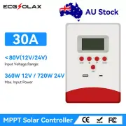 Ecgsolax MPPT 30A Solar Charge Controller 12V/24V Regulator Lithium AGM Gel USB