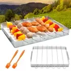 Stainless Steel Grill Easy Clean Reusable Picnic With 2 Brushes Meat BBQ Skewer