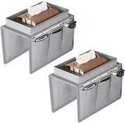 2 Pack Couch Arm Caddy, Armchair caddy with Tray, Sofa Armrest Organizer, Remote Control Holder with 5 Pockets for Cellphone Tablet Book Drinks