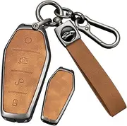 ontto Metal Leather Key Fob Cover Fit for BYD Dolphin Atto 3 Seal Song Plus Qin Tang E2 2021 2022 2023 2024 Smart Key Shell case keyring Key holder keychain accessories 3 buttons