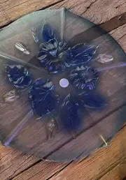 LOT Of 3 Waltherglas Pink & Blue Leaf Platters Glas Germany Vintage