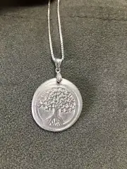 Sterling Silver Tree of Life Solid Pendant Necklace w/ 18" KA1772 Gold Chain New