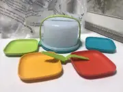 Brand New Tupperware Child's Play Cake Taker Carrier & Plates & Mini Server Teal