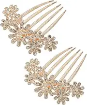 [Generic] Bling Crystal Hair Comb Bride Flower Hair Comb Rhinestone Inlaid Flower Hairpin Shining Vintage Hair Decoration Fashion Hair Side Comb Clips Barrette for Women Girls for Wedding Prom Party 2 Pcs (White, One Size)
