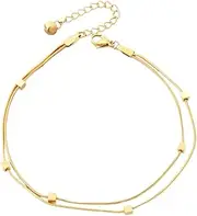 DEARMAMY Double Layer Titanium Steel Anklet for Women 18K Plated & Snake Chain Water Resistant Fashion Jewelry for Everyday Wear