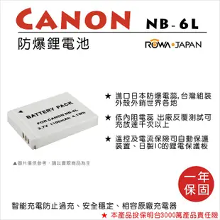 展旭數位@樂華 FOR Canon NB-6L 相機電池 鋰電池 防爆 原廠充電器可充 保固一年