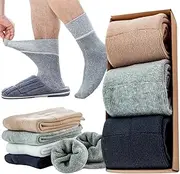 svlftecon 3 Pack Unisex Diabetic Crew Socks Non-Binding Top Thermal Winter Cotton Socks Cushioned