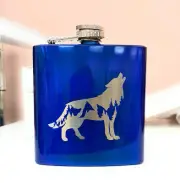 Mountain Wolf Whiskey Flask Gift Stainless Steel