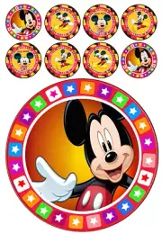 MICKEY MOUSE CAKE TOPPER 7 INCH ROUND INCLUDES 32 CUPCAKE TOPPERS!!