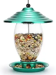Bird Feeders for Outside, Wild Bird Feeder for Outdoor Hanging, Glass and Metal Bird Feeder with 3 lbs Seed Capacity, Bird Feeders for Garden Yard
