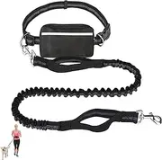 Upliftjoys Dog Leash, Upliftjoys Hands Free Dog Leash with Zipper Pouch, Dual Padded Handles Running Leashs, Retractable Bungee Waist Dogs Leashs for Walking (Black,1 Leash)