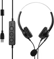 Computer USB Headset with Microphone and Mute Option Wired 360 Degree Rotation PC Headset with Noise Cancelling for Skype, SoftPhone, Call Center Business Headphone