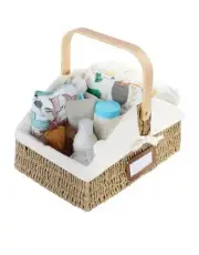 Wicker Diaper Caddy Organizer, Baby Diaper Caddy Basket with Liner, Handwoven