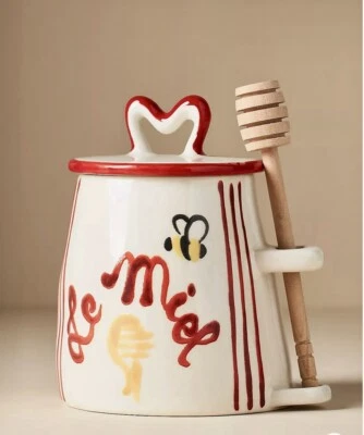 NEW ANTHROPOLOGIE HONEY JAR POT MIEL 3 PC. SET FRENCH BELLE JOURNÉE BROWN STUDIO