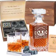 PONPUR Gifts for Men Dad, Whiskey Decanter Set with 2 Glasses with Wooden Box...