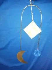 12” & 9” Moon & Crystal Hand-Made Mobile Hanging Celestial Brass Suncatcher Art