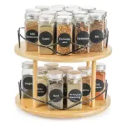 Lazy Susan Organizer 2 Tier, Bamboo Rotating Spice Rack for Kitchen