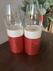 Holiday Wine Glass Set 2 Pair Stemless 20 oz Tumbler With Box