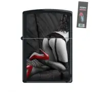 Zippo 2125 Red Shoes Woman in Lingerie Black Matte Lighter + FLINT PACK