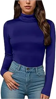 [Generic] Body Suit for Women Long Sleeve Mock Neck Sexy Thong Bodysuits Casual Stretchy Slimming Tops Y2k Going Out Clubwear, A- Dark Blue, Medium