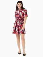 rosette blooms tie-waist shirtdress