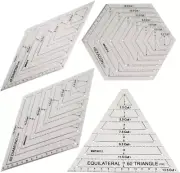 Quilting Ruler Set, 4Pcs Clear Plastic Quilting Square Template | Triangle, Hexa