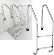 Swimming Pool Ladder, Pool Pedal Step with Curved Handrails, Stainless Steel Pedal Step 2 Steps,for Outdoor Pool Water Park Fish Pond(Pre-Buried,2-Steps1.5mm)