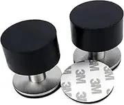 Adhesive Door Stops Pack of 2, Heavy Duty Stainless Steel and Rubber Stopper for Doors with 2 Stickers, Black Wall Protector Bumper