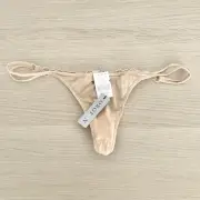 Oroton Lumiere G String Sz 12 Almond Semi Sheer Flower Embroidery Lace Back New