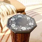 Black Marble Side Table with Semi-Precious Stone Inlay – Handmade Luxury Accent