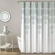 [Lush Decor] Stripe Medallion Shower Curtain-Fabric Mandala Bohemian Damask Print Design, 72" x 72", Blue