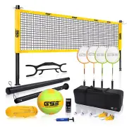Portable Badminton/Volleyball Combo Set w/Net, Rackets&Shuttlecocks, Volleyball
