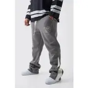 Mens Grey Plus Slim Flared Varsity Gusset Joggers
