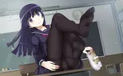 Anime girls feet thighs pantyhose purple hair panties Playmat Gaming Mat Desk