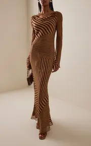 [De La Vali] Gracia Striped Silk-Chiffon Midi Dress