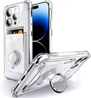 [SHIELDS UP] Designed for iPhone 14 Pro Max Case, Minimalist Wallet Case with Card Holder (3 Cards) & Ring Stand, [Drop Protection] Slim Protective Cover for iPhone 14 Pro Max (6.7 inch) - Clear