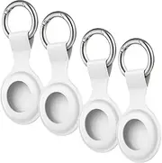 [4 Pack] Airtag Case for Apple AirTags Holder 2021, Keychain AirTags Case with Anti-Lost Key Ring, Soft Silicone Anti-Scratch Lightweight Protective Skin Cover for AirTags Finder Keychain Accessory (All White)