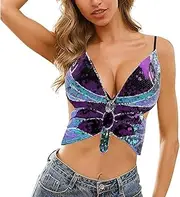 [Leemiman] Sequin Halter Dance Top Belly Dance Festival Clubbing Tribal Tops for Women