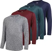 [WHITE PEAK TRADING COMPANY] 4 Pack Boys Long Sleeve Shirt Dry-Fit Youth Lighweight Activewear Moisture Wicking Tees 4-20 Years