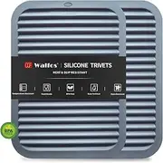 Walfos Silicone Trivets for Hot Pots and Pans - 2 Pack Heat Resistant Table Mat (30×23cm) - Multi-Purpose Kitchen Counter Pads, Pot Holders, Gray