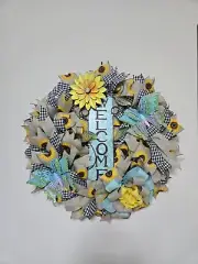 WELCOME Spring Summer Fall Front Door Wreath Wall Decor big Sunflower Butterfly