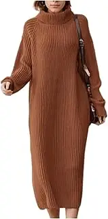 [LZBBZL] Women's Turtleneck Long Sweater Dress Fall Casual Long Sleeve Knit Maxi Dress Loose Pullover Sweater