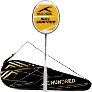 HUNDRED Powertek 1000 PRO Graphite Strung Badminton Racket with Full Racket Cover (Dark Grey/White)