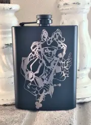 Liquor Hip Pocket Flask and Funnel Engraved Joker Playing Card Art Drinking Gift