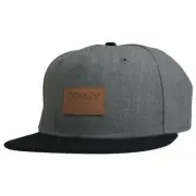 Oakley Repo X Mens Cap Grey Black Snapback Adjustable Leather Logo Flat Peak Hat