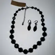Vintage Monet Necklace & Earrings w/ Black Faceted Beads