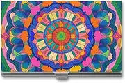 [RKJVB] Business Card Holder Colorful Mandala Slim Business Card Case Professional Name Card Holders Purse Name Card Organizer Minimalist Pocket Card Cases for Men Women, Colorful Mandala, 3.7 x 2.2 x