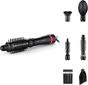 Rowenta x Karl Lagerfeld CF635L Express Style Hot Air Brush | 5-in-1 Styling Brush | Keratin & Glow Coating | Constant 60°C | All Hair Types | Extensive Accessories | Black/Red