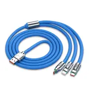 Portable Heavy Duty 3-In-1 Lightning Micro USB Type C Charging Data Cable - Blue