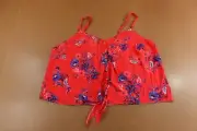 Torrid Womens Size 2X Pink Floral Print V Neck Tie Front Cropped Tank Top NWT